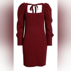 New Charles Henry Elegant Burgundy Knit Sweater Dress Long Sleeve Size Large